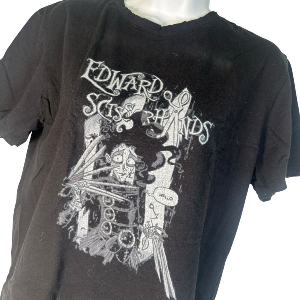 Edward Scissorhands Black & White Stripe T-Shirt Top Tee Goth Punk Emo Movie M - Picture 2 of 3